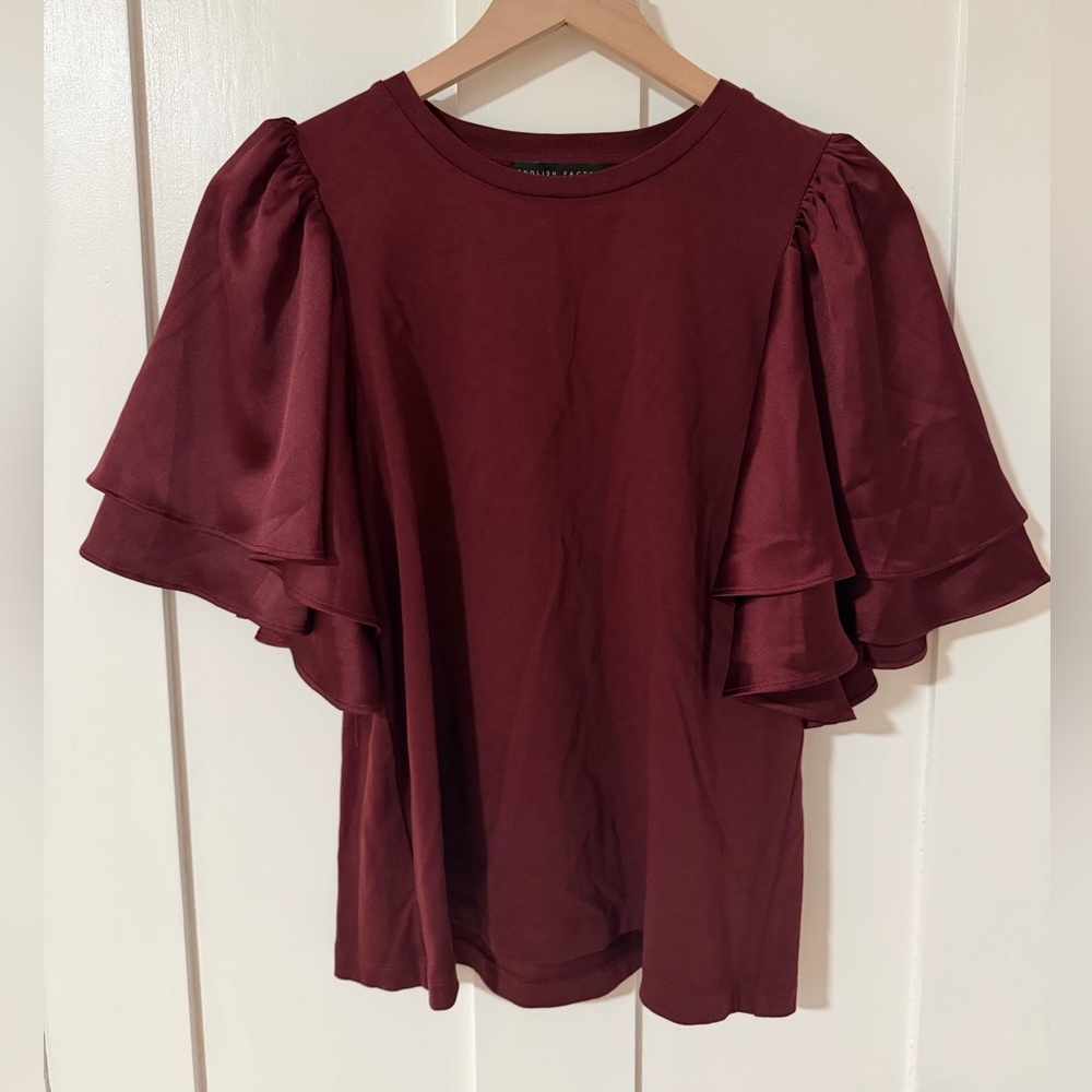 English Factory Deep Red Puff Sleeve Blouse NWOT